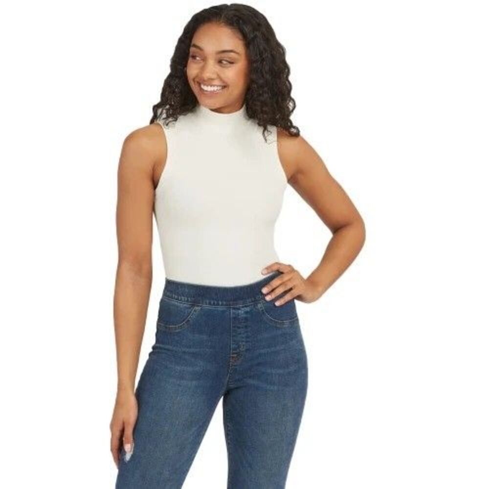 Spanx | Cream Suit Yourself Ribbed Mock Neck Sleeveless Bodysuit | Size Small